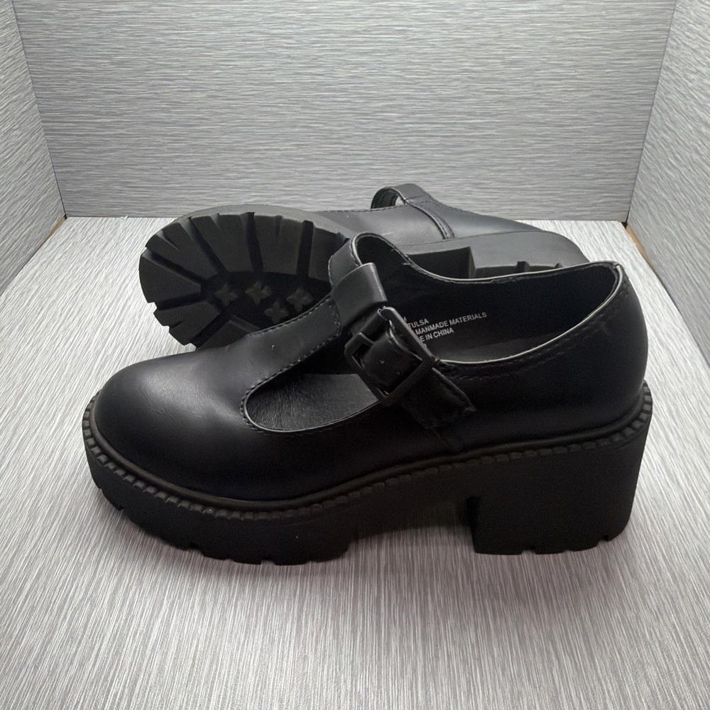 Women's Mary Jane Platform Shoes Black Lug Sole Chunky Heel Size 9